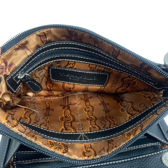 Tignanello Black Leather Travel Crossbody Bag Adj Strap - 3 Compartments EUC - Picture 12 of 16